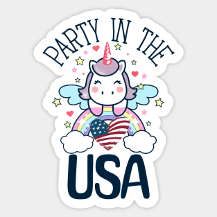 Retro Party In The USA 4th of July Unicorn Rainbows Sticker